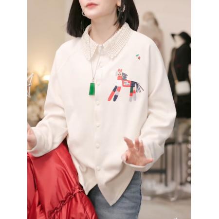 FA53010# 白色钩花翻领长袖衬衫女秋冬季新款超好看高级时尚漂亮单排扣上衣  服裝批發女裝批發服飾貨源