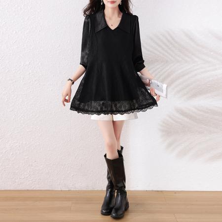 FA53011# 大码衬衫上衣女春新款蕾丝小衫胖mm遮肉减龄宽松显瘦上衣  服裝批發女裝批發服飾貨源