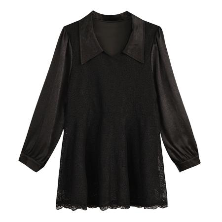 FA53011# 大码衬衫上衣女春新款蕾丝小衫胖mm遮肉减龄宽松显瘦上衣  服裝批發女裝批發服飾貨源