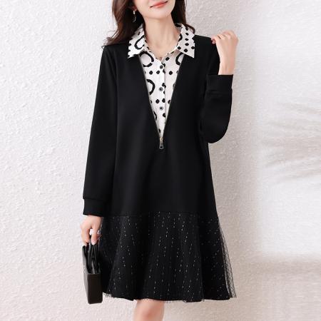 FA53012# 宽松时尚假两件连衣裙女春新款气质显瘦大码中长裙  服裝批發女裝批發服飾貨源