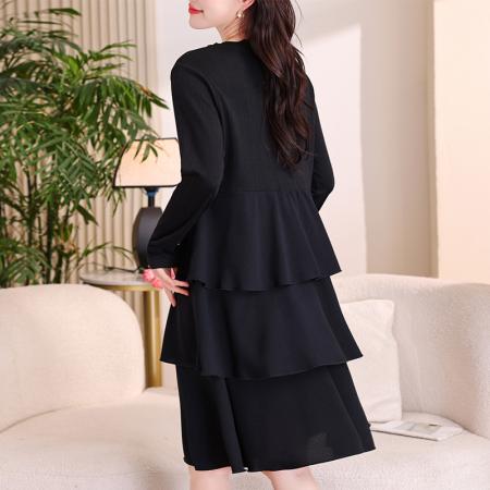 FA53013# 胖mm连衣裙女春新款雪纺拼接遮肚显瘦胖蛋糕裙  服裝批發女裝批發服飾貨源