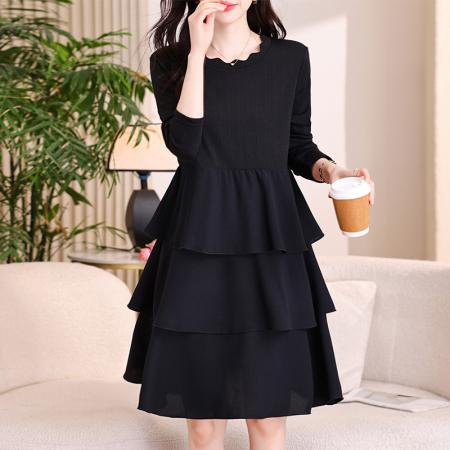 FA53013# 胖mm连衣裙女春新款雪纺拼接遮肚显瘦胖蛋糕裙  服裝批發女裝批發服飾貨源