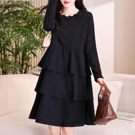 FA53013# 胖mm连衣裙女春新款雪纺拼接遮肚显瘦胖蛋糕裙  服裝批發女裝批發服飾貨源