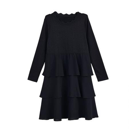 FA53013# 胖mm连衣裙女春新款雪纺拼接遮肚显瘦胖蛋糕裙  服裝批發女裝批發服飾貨源