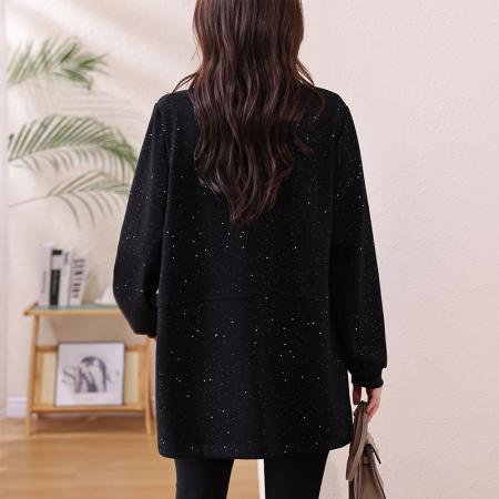 FA53017# 大码女装春新款黑色开衫胖mm宽松休闲亮闪闪百搭外套  服裝批發女裝批發服飾貨源