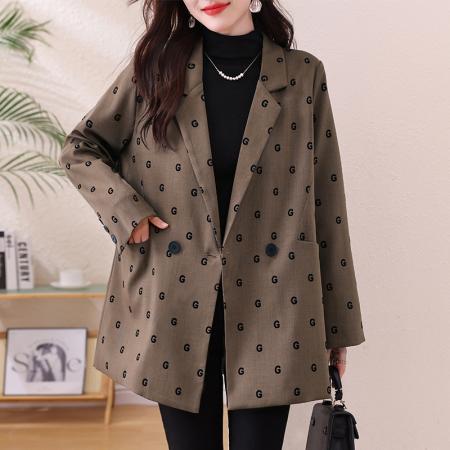 FA53018# 大码设计感西装外套女春新款胖mm宽松开衩气质显瘦西服外套  服裝批發女裝批發服飾貨源