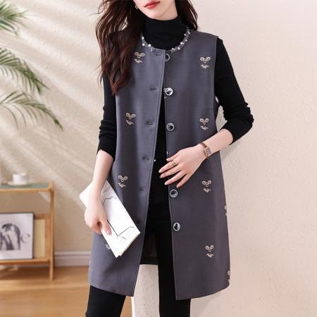 FA53019# 大码小香风马甲女春新款胖mm中长款开衫坎肩外套  服裝批發女裝批發服飾貨源