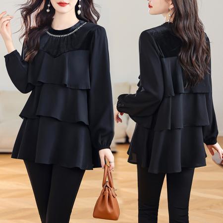 FA53020# 时尚钉珠大码上衣女春新款气质小衫洋气时尚胖mm巨显瘦  服裝批發女裝批發服飾貨源