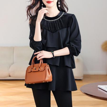 FA53020# 时尚钉珠大码上衣女春新款气质小衫洋气时尚胖mm巨显瘦  服裝批發女裝批發服飾貨源