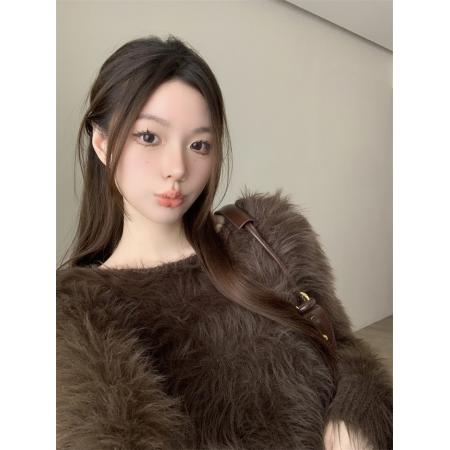 FA53025# 设计感纯欲性感纯色仿水貂绒简约短款软糯毛衣女  服裝批發女裝批發服飾貨源