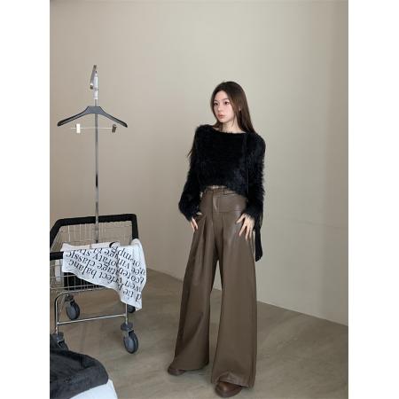 FA53025# 设计感纯欲性感纯色仿水貂绒简约短款软糯毛衣女  服裝批發女裝批發服飾貨源