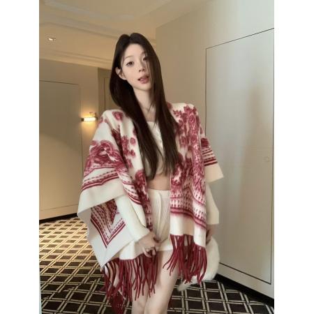 FA53026# 水墨画花纹围巾秋围脖韩版百搭高级感保暖斗篷披肩  服裝批發女裝批發服飾貨源