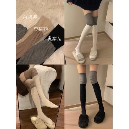 FA53029# 撞色拼接长筒袜女ins保暖过膝高筒新款堆堆袜  服裝批發女裝批發服飾貨源