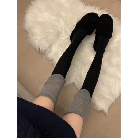 FA53029# 撞色拼接长筒袜女ins保暖过膝高筒新款堆堆袜  服裝批發女裝批發服飾貨源