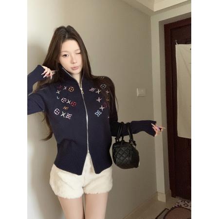 FA53032# 高端彩色刺绣双拉链外套女高领加厚宽松显瘦气质上衣  服裝批發女裝批發服飾貨源