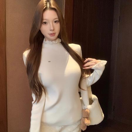 FA53033# 蕾丝边修身打底衫女皮草内搭半高领毛衣长袖针织上衣  服裝批發女裝批發服飾貨源