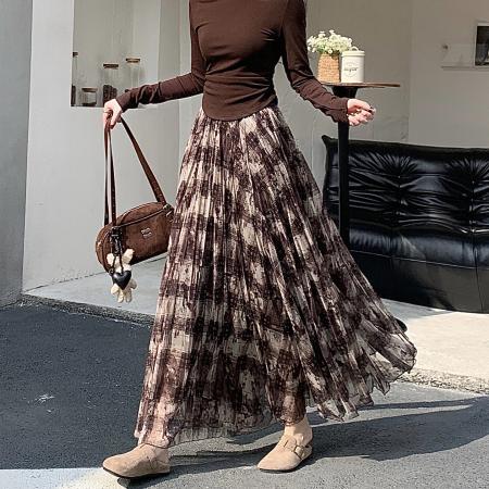 FA53038# 春季新款法式不规则复古拼色格纹显瘦高腰A字半身裙  服裝批發女裝批發服飾貨源