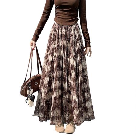 FA53038# 春季新款法式不规则复古拼色格纹显瘦高腰A字半身裙  服裝批發女裝批發服飾貨源