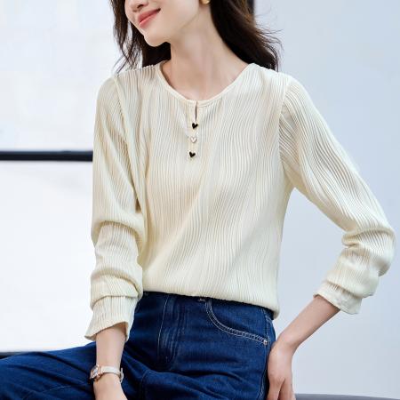 FA53043# 法式肌理感正肩长袖t恤女春季新款独特别致上衣长袖体恤小衫  服裝批發女裝批發服飾貨源