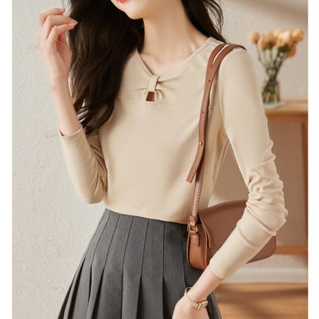 FA53047# 灯芯绒针织T恤女长袖春装新款内搭磨绒V领打底衫上衣  服裝批發女裝批發服飾貨源