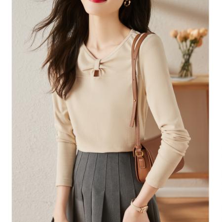 FA53047# 灯芯绒针织T恤女长袖春装新款内搭磨绒V领打底衫上衣  服裝批發女裝批發服飾貨源