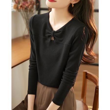FA53047# 灯芯绒针织T恤女长袖春装新款内搭磨绒V领打底衫上衣  服裝批發女裝批發服飾貨源