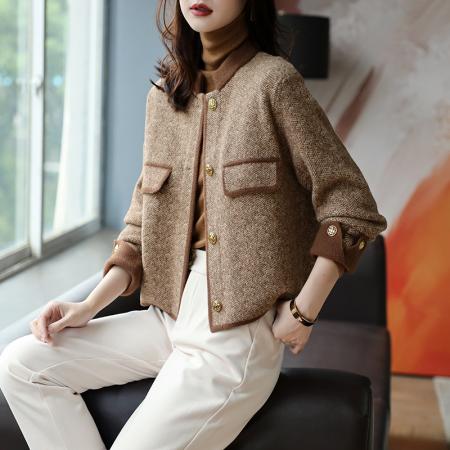 FA53051# 小香风圆领针织短外套秋韩系气质百搭美拉德上衣女  服裝批發女裝批發服飾貨源