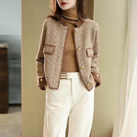 FA53051# 小香风圆领针织短外套秋韩系气质百搭美拉德上衣女  服裝批發女裝批發服飾貨源