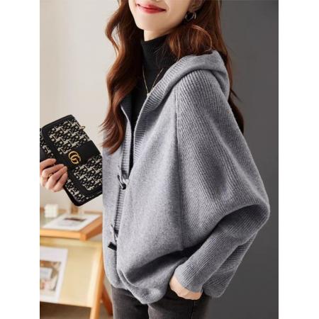 FA53052# 毛衣开衫外套女秋冬气质时尚牛角扣高级感蝙蝠袖宽松外搭针织上衣  服裝批發女裝批發服飾貨源