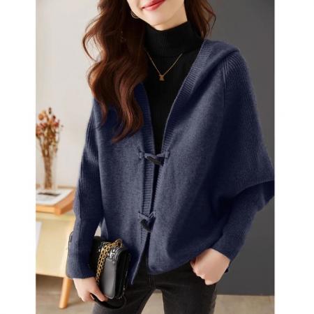 FA53052# 毛衣开衫外套女秋冬气质时尚牛角扣高级感蝙蝠袖宽松外搭针织上衣  服裝批發女裝批發服飾貨源