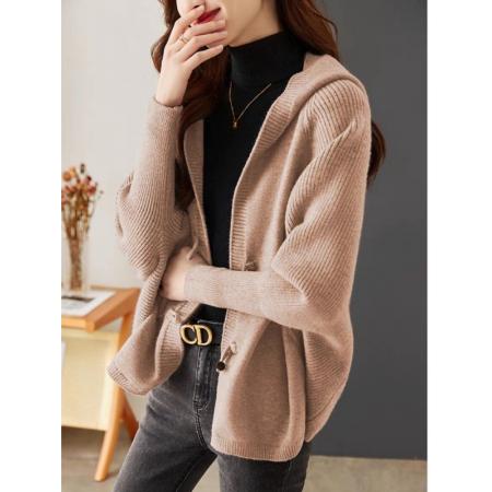 FA53052# 毛衣开衫外套女秋冬气质时尚牛角扣高级感蝙蝠袖宽松外搭针织上衣  服裝批發女裝批發服飾貨源