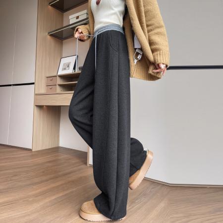 FA53066# 深灰色糯米裤女秋冬新款休闲宽松bf慵懒风运动加绒阔腿弯刀裤  服裝批發女裝批發服飾貨源