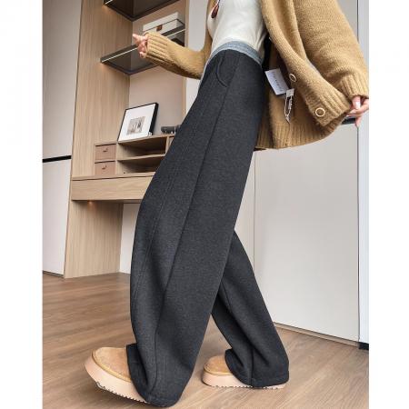 FA53066# 深灰色糯米裤女秋冬新款休闲宽松bf慵懒风运动加绒阔腿弯刀裤  服裝批發女裝批發服飾貨源
