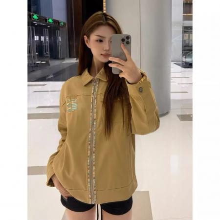 FA53069# 美式复古刺绣工装夹克外套女新款秋季宽松休闲情侣上衣潮  服裝批發女裝批發服飾貨源