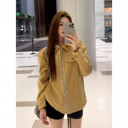 FA53069# 美式复古刺绣工装夹克外套女新款秋季宽松休闲情侣上衣潮  服裝批發女裝批發服飾貨源