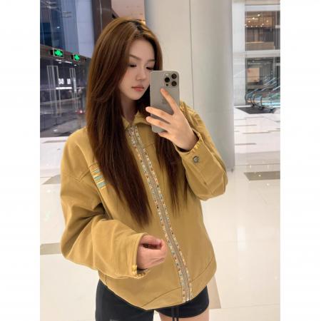 FA53069# 美式复古刺绣工装夹克外套女新款秋季宽松休闲情侣上衣潮  服裝批發女裝批發服飾貨源