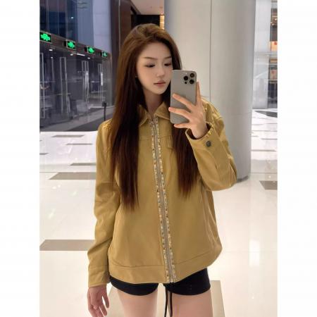 FA53069# 美式复古刺绣工装夹克外套女新款秋季宽松休闲情侣上衣潮  服裝批發女裝批發服飾貨源