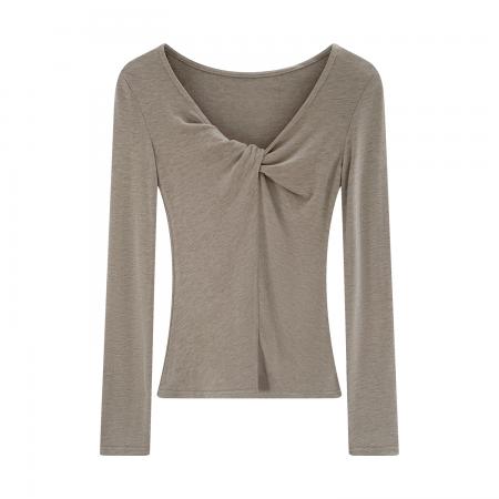 FA53077# 图扭结V领磨毛打底衫女秋冬新款今年流行爆款内搭小上衣  服裝批發女裝批發服飾貨源