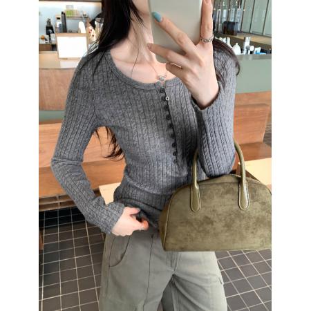 FA53079# 图韩系亨利领麻花针织打底衫女秋冬新款修身显瘦内搭上衣  服裝批發女裝批發服飾貨源