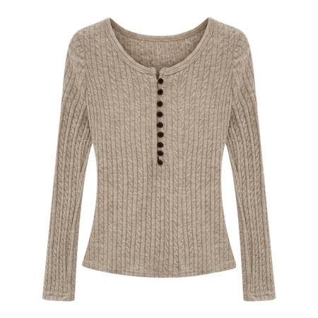 FA53079# 图韩系亨利领麻花针织打底衫女秋冬新款修身显瘦内搭上衣  服裝批發女裝批發服飾貨源