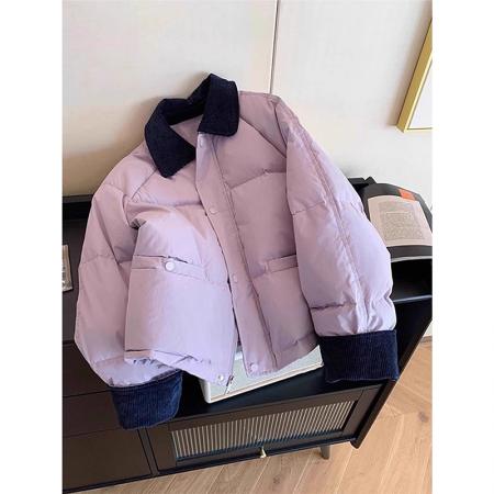 FA53085# 翻领紫色棉服...