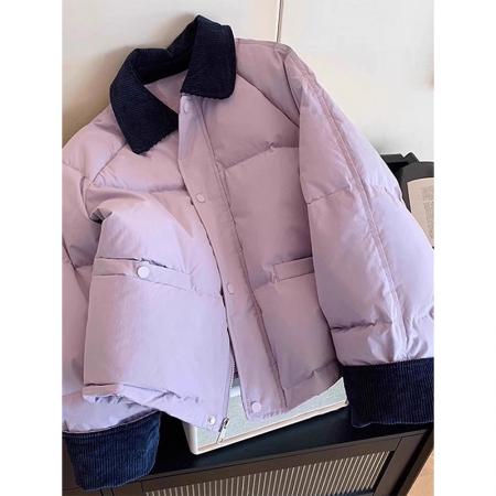 FA53085# 翻领紫色棉服外套女冬季新款流行小个子棉衣  服裝批發女裝批發服飾貨源
