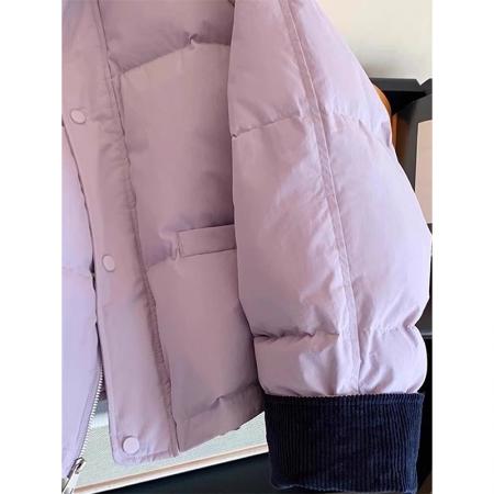 FA53085# 翻领紫色棉服外套女冬季新款流行小个子棉衣  服裝批發女裝批發服飾貨源