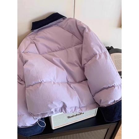 FA53085# 翻领紫色棉服外套女冬季新款流行小个子棉衣  服裝批發女裝批發服飾貨源