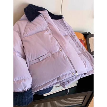 FA53085# 翻领紫色棉服外套女冬季新款流行小个子棉衣  服裝批發女裝批發服飾貨源