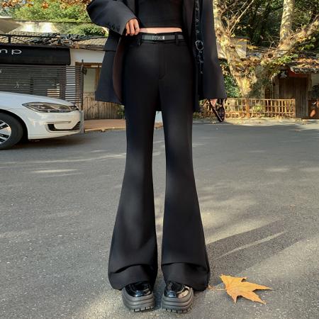 FA53089# 辣妹风高腰黑色微喇休闲裤女年春秋新款显瘦紧身百搭喇叭裤  服裝批發女裝批發服飾貨源