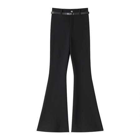 FA53089# 辣妹风高腰黑色微喇休闲裤女年春秋新款显瘦紧身百搭喇叭裤  服裝批發女裝批發服飾貨源