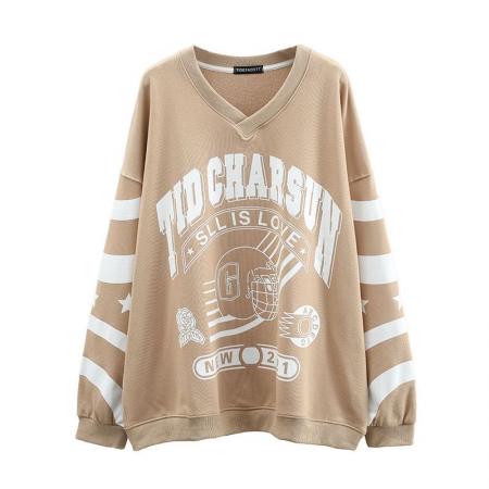 FA53092# 胖妹妹2-300斤韩版字母印花披肩大领口卫衣春秋大码260斤薄款上衣  服裝批發女裝批發服飾貨源