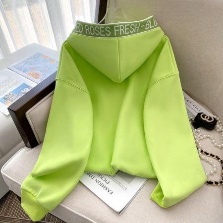 FA53102# 大码300斤时尚字母织带连帽卫衣女秋季薄款宽松减龄粉色长袖上衣  服裝批發女裝批發服飾貨源