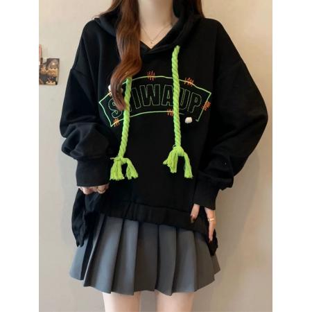 FA53103# 大码2-300斤设计感绣花连帽长袖卫衣女春秋胖mm宽松百搭上衣外套  服裝批發女裝批發服飾貨源